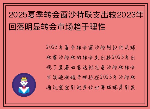 2025夏季转会窗沙特联支出较2023年回落明显转会市场趋于理性